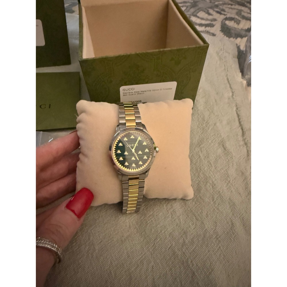 Gucci G-Timeless 32mm Two-Tone Green Dial Multi-Bee Watch (YA1264182) – Full Set